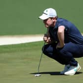 Bob MacIntyre lines up a putt on the second green during the final round of the Masters at Augusta National Golf Club. Picture: Andrew Redington/Getty Images.