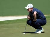 Bob MacIntyre lines up a putt on the second green during the final round of the Masters at Augusta National Golf Club. Picture: Andrew Redington/Getty Images.