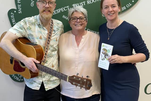 David Addison from Oakview Manor with Annie Wells MSP and Mary McDougall from Playlist for Life