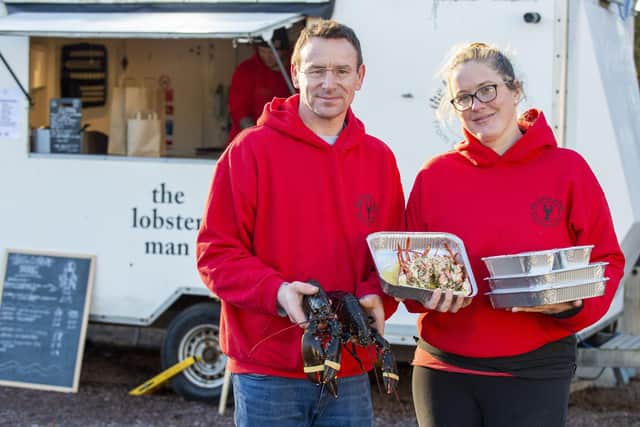 Stewart Pearson, with his partner Gemma McCann, his business The Lobster Man runs from his catering van parked in Fenton Barns