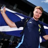Tommy Conway arrives at Edinburgh Airport after being called up to the Scotland Euro 2024 squad. (Photo by Ross MacDonald / SNS Group)