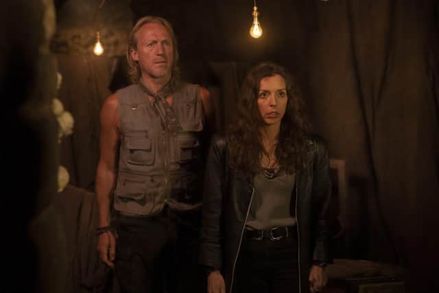 Pictured: (L-R) Bridget Christie as LINDA and Jerome Flynn  as PIG MAN.