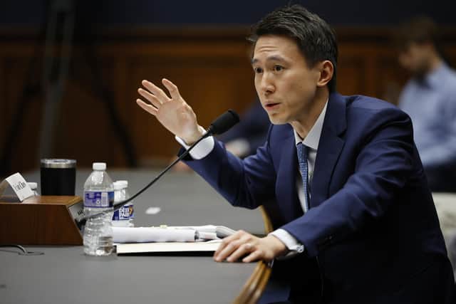 TikTok CEO Shou Zi Chew testifies before the House Energy and Commerce Committee in Washington, DC. The hearing was a rare opportunity for lawmakers to question the leader of the short-form social media video app about the company's relationship with its Chinese owner, ByteDance, and how they handle users' sensitive personal data.