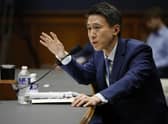 TikTok CEO Shou Zi Chew testifies before the House Energy and Commerce Committee in Washington, DC. The hearing was a rare opportunity for lawmakers to question the leader of the short-form social media video app about the company's relationship with its Chinese owner, ByteDance, and how they handle users' sensitive personal data.