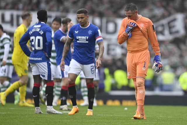 Allan McGregor and James Tavernier trudge off the Hampden pitch following another defeat by Celtic.