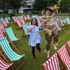 Dorothy and the Scarecrow prepare for an outdoor showing of The Wizard of Oz during the Edinburgh International Film Festival last year