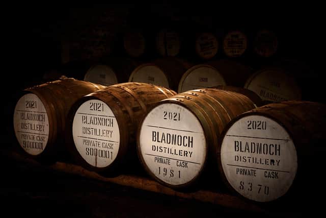 Casks line the warehouses at Bladnoch Distillery