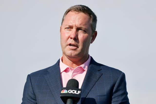 LPGA Commissioner Michael Whan speaks to the crowd during the trophy ceremony of the CME Group Tour Championship at Tiburon Golf Club in December. Picture: Michael Reaves/Getty Images.
