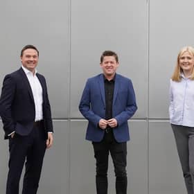 Simon Patterson, Dave Hughes, and Katie Fergus of Novosound. Picture: Stewart Attwood