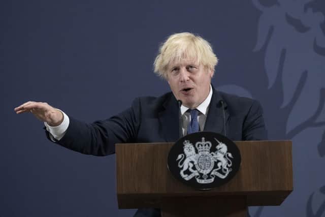 Prime Minister Boris Johnson speaking during a visit to the UK Battery Industrialisation Centre in Coventry. Picture: David Rose/Daily Telegraph/PA Wire