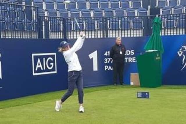 Muirfield member Lindsey Garden, pictured teeing off in the pro-am earlier in the weekend, played as a marker in the third round of the AIG Women's Open.