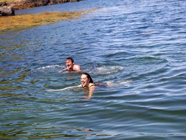 Presenters Vicky and Duncan wild swimming