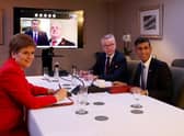 Nicola Sturgeon opposite Michael Gove and Rishi Sunak in Blackpool on Thursday (Picture: Cameron Smith/Getty Images)