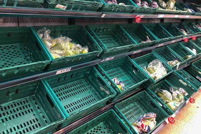 Fresh fruit and vegetables in short supply at a Tesco store following panic buying sparked by the coronavirus outbreak (Picture: Joe Giddens/PA Wire)