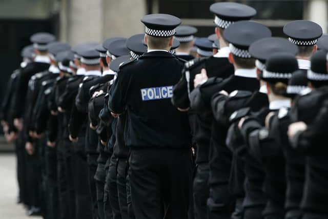 A general view at Tulliallan police college showing the latest batch of new recruits during their passing out parade. Picture: PA