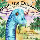 Shalla Gray's stunningly illustrated front cover of new children's book, Dugie the Dinosaur