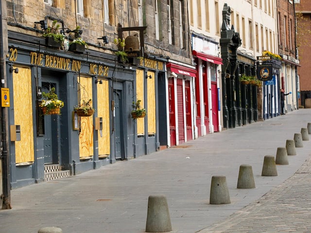 Bars along the Grassmarket were boarded up, and customers stayed at home.