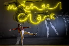 Dance student Emma Smith gets a preview of the Michael Clark: Cosmic Dancer exhibition at V&A Dundee. Picture: Jane Barlow/PA Wire