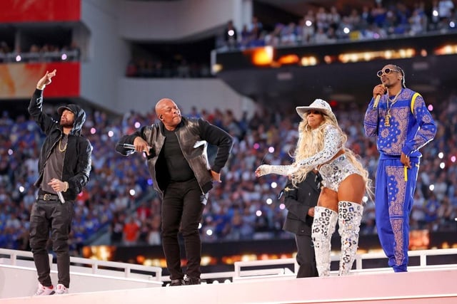 Rap royalty took over the stage in 2022 for Super Bowl 2022 for Superbowl LVI at California's SoFi Stadium. It may have been the most recent half-time show, but the performance from Dr. Dre, Snoop Dogg, Eminem, Mary J Blige and Kendrick Lamar has already amassed 160 million views.