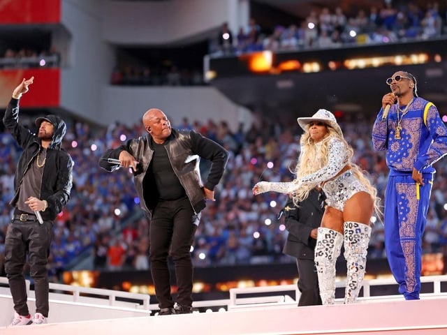 Rap royalty took over the stage in 2022 for Super Bowl 2022 for Superbowl LVI at California's SoFi Stadium. It may have been the most recent half-time show, but the performance from Dr. Dre, Snoop Dogg, Eminem, Mary J Blige and Kendrick Lamar has already amassed 160 million views.