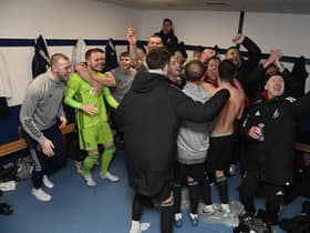 Darvel dressing room celebrations after winning 5-2 during a Scottish Cup third round match match against Montrose.