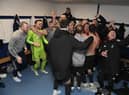 Darvel dressing room celebrations after winning 5-2 during a Scottish Cup third round match match against Montrose.