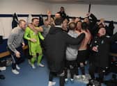 Darvel dressing room celebrations after winning 5-2 during a Scottish Cup third round match match against Montrose.