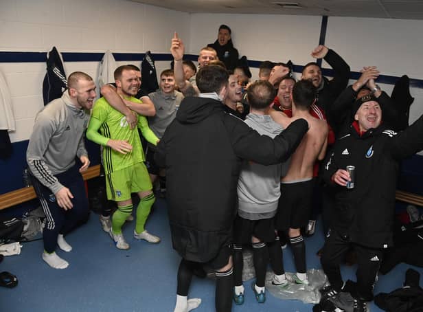 Darvel dressing room celebrations after winning 5-2 during a Scottish Cup third round match match against Montrose.