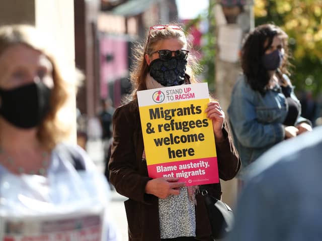 Demonstrators take part in a Refugees Welcome rally in Glasgow last year.