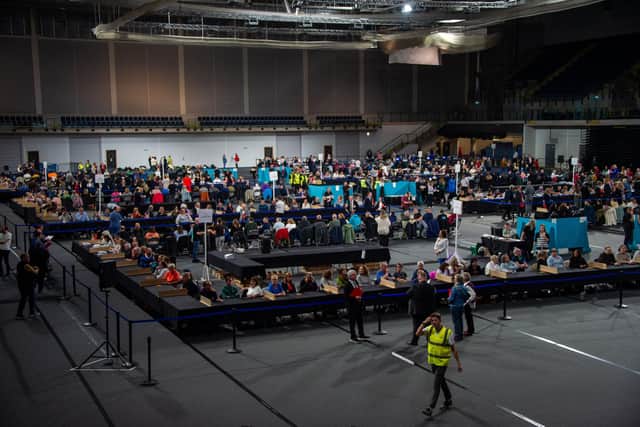 Glasgow count. Picture: Lisa FergusonCounting staff start to count Ballot papers