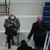 Senator Bernie Sanders was caught on camera looking cosy in his mittens at the inauguration (Getty Images)