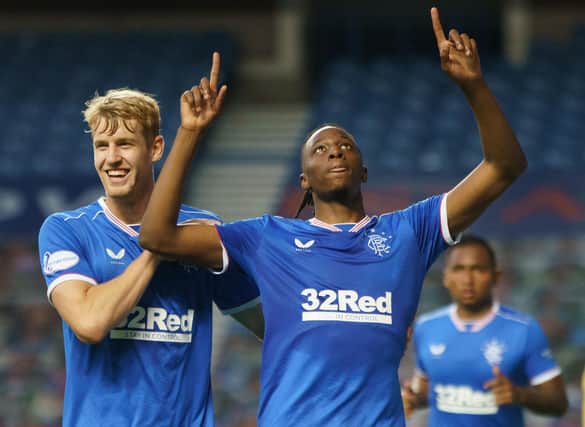 Joe Aribo scored in the 3-0 win over St Johnstone, his last appearance for Rangers. Picture: Stuart Wallace - Shutterstock / Pool via SNS Group