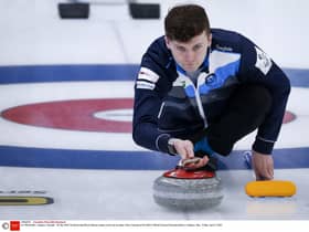 Bruce Mouat in action at the World Curling Championships in Calgary last year. Now he's bidding for double Olympic gold.