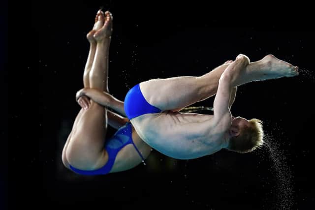 Scotland's James Heatly and Grace Reid during the Mixed Synchronised 3m Springboard Final at Sandwell Aquatics Centre on day eleven of the 2022 Commonwealth Games in Birmingham.