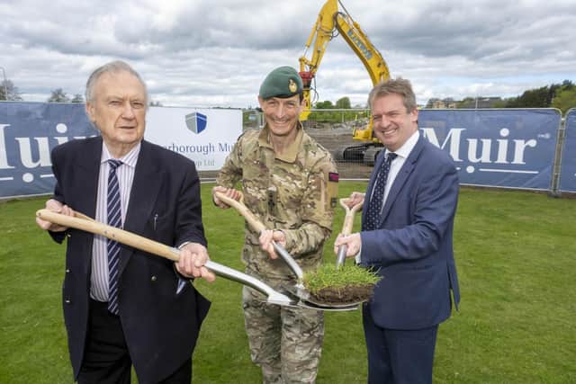 L-R: John Muir, chairman and founder, Muir Group; Brigadier Andrew Muddiman, naval regional commander Scotland & Northern Ireland, Ministry of Defence; and Graeme Downie MP.