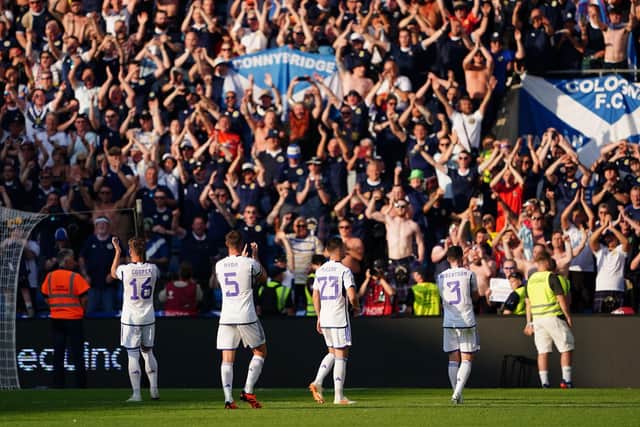 Scotland players applaud their fans after the Euro 2024 qualifying win over Norway at the Ullevaal Stadion, Oslo. Pic: Zac Goodwin/PA Wire