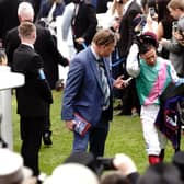 Frankie Dettori (right) reacts after placing tenth in the Betfred Derby with Arrest (Pic: Victoria Jones/PA Wire)