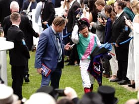 Frankie Dettori (right) reacts after placing tenth in the Betfred Derby with Arrest (Pic: Victoria Jones/PA Wire)