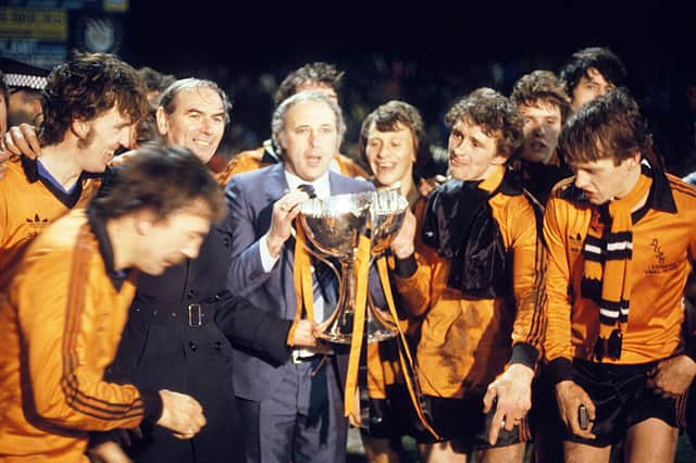 Jim McLean with the 1979 League Cup, Dundee United's first-ever major trophy, won against Alex Ferguson's Aberdeen at Dens Park