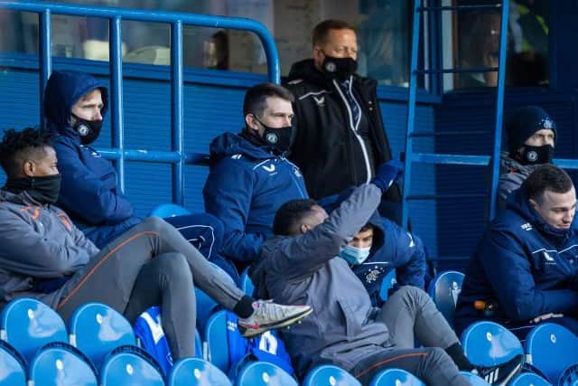 Ryan Jack (centre) looks on from the main stand at Ibrox during Rangers' 1-0 win over Celtic. The midfielder has now missed his club's last 12 games due to injury. (Photo by Craig Williamson / SNS Group)