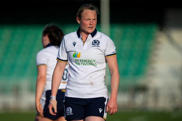 Siobhan Cattigan in action for Scotland during the Women's Six Nations match between Scotland and Italy.