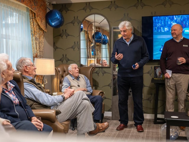 Andy Irvine speaks to residents at Cramond Residence, Edinburgh where they have made a new social room
