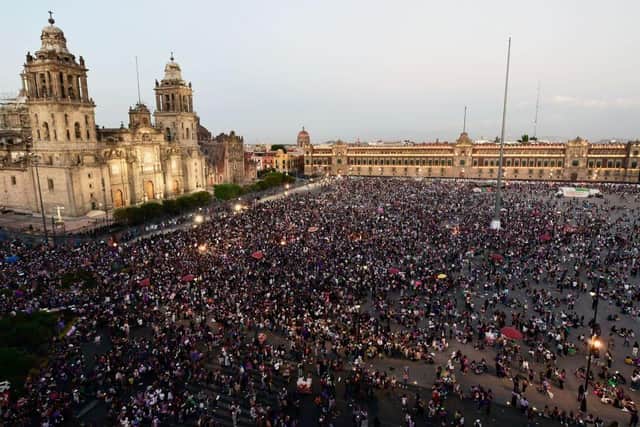Demonstrators protest on International Women's Day at the Zocalo square in Mexico City last year.