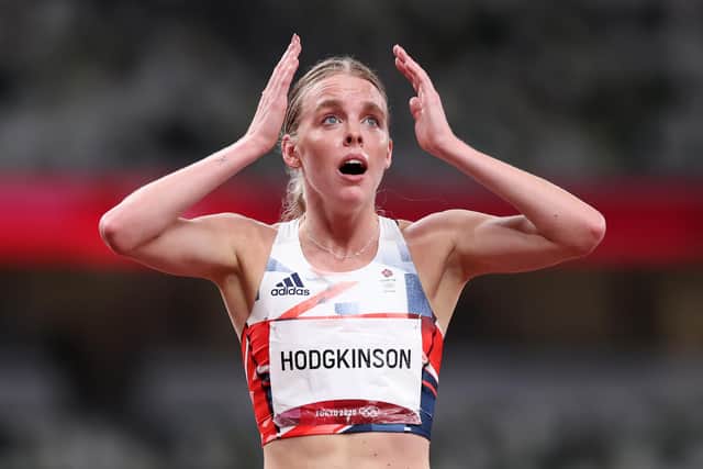 Keely Hodgkinson reacts as she wins the silver medal in the Women's 800m final