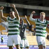 Stephen Welsh celebrates Celtic's late win at St Johnstone.  (Photo by Craig Williamson / SNS Group)