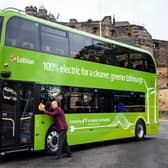 Bus driver Gabor Nemeth with one of the new double deckers on Edinburgh Castle Esplanade. Picture: Ian Georgeson Photography