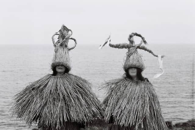The skekler costumes were made of straw and originally featured a skirt, cape and pointy hat with a piece of cloth sometimes used to cover the face. PIC: Gemma Dagger.