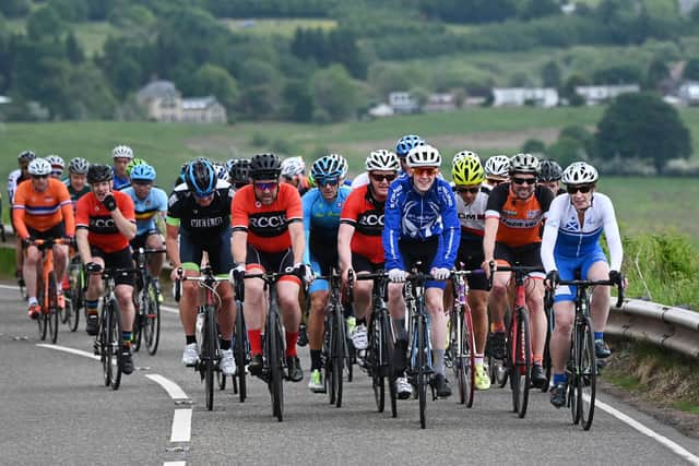 Philippa York, front right, rides out with cyclists on the roads near the Campsie Fells where she used to train. Picture: John Devlin
