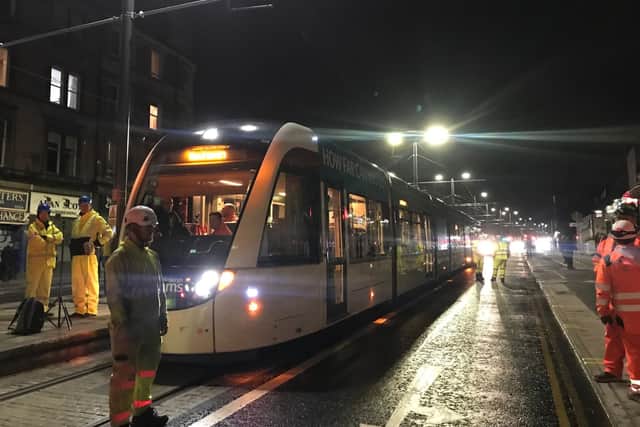 Tram testing in Leith Walk on the extension to Newhaven earlier this week (Picture: Neil Johnstone)