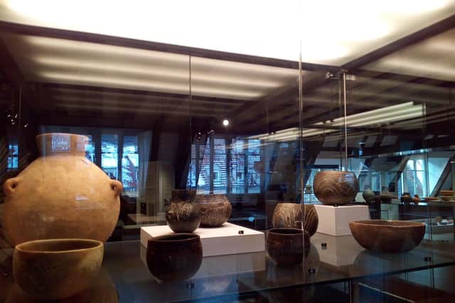 Ceramics from the Alsace region on display at the Historic Museum of Mulhouse, Mulhouse France. Milk was first used by farmers in central Europe about 7,400 years ago, research has found. Picture: Emmanuelle Casanova/University of Bristol/PA Wire